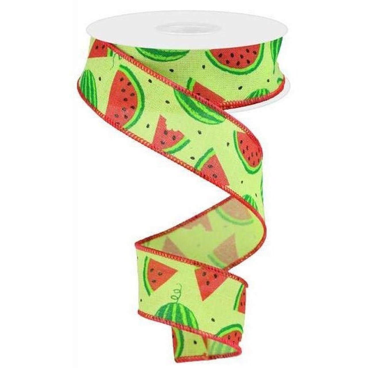 1.5" Watermelon Slices Canvas Ribbon: Bright Green (10 Yards)